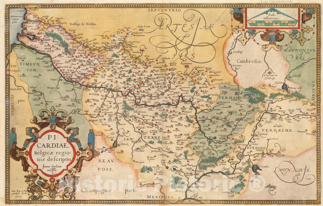 Historical Map, 1592 Picardiae, Belgicae regionis descriptio, Vintage Wall Art