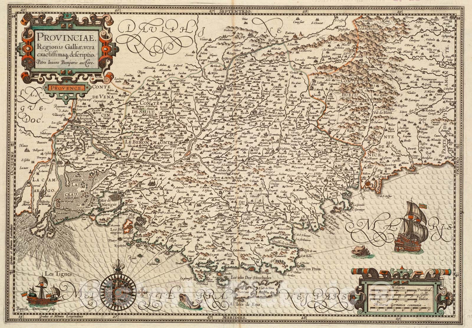 Historical Map, 1613-1619 Provinciae, regionis Galliae, vera exactissimaque descriptio, Vintage Wall Art