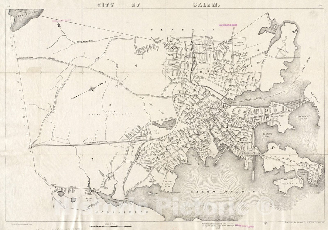 Historical Map, 1916 City of Salem, Vintage Wall Art