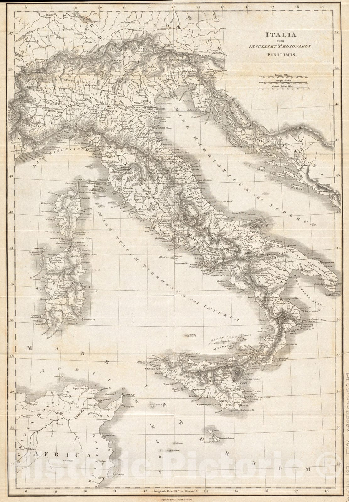 Historical Map, 1821 Italia Cum insulis et regionibus finitimis, Vintage Wall Art