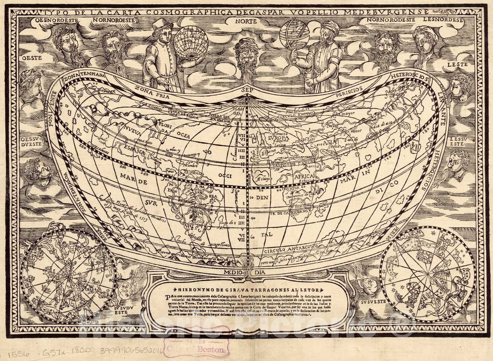 Historical Map, 1800-1899 Typo de la Carta cosmographica de Gaspar Vopellio Medeburgense, Vintage Wall Art