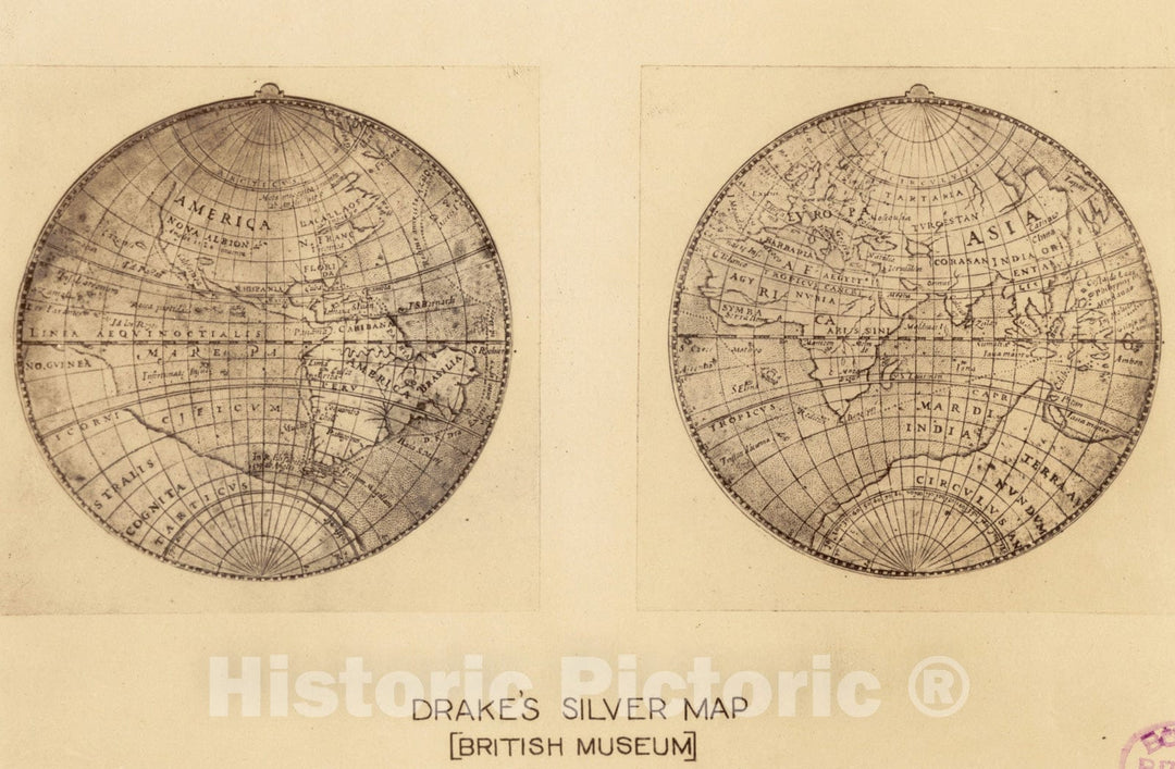 Historical Map, 1923 Drake's Silver map : British Museum, Vintage Wall Art