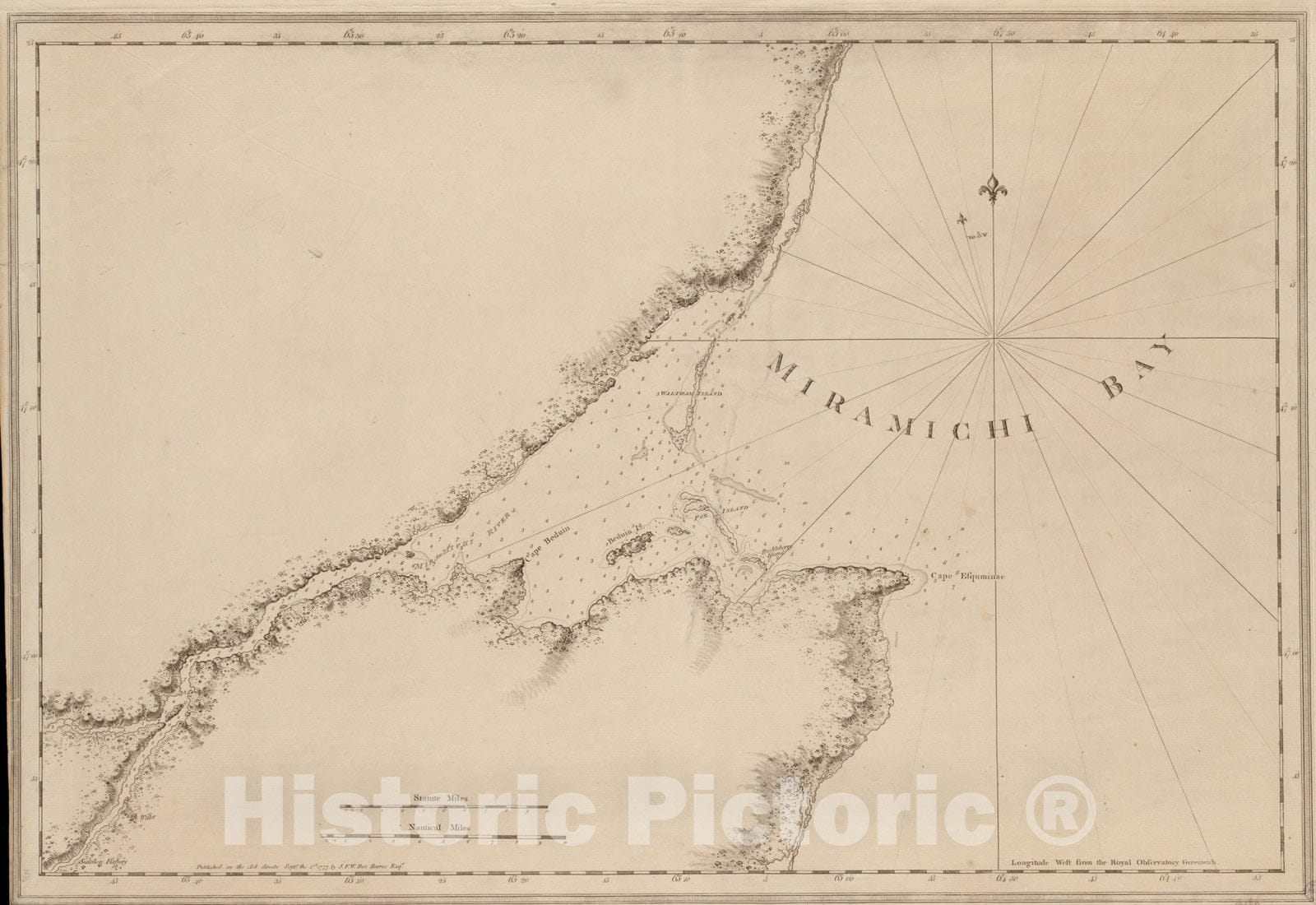 Historical Map, 1777 Miramichi Bay, Vintage Wall Art