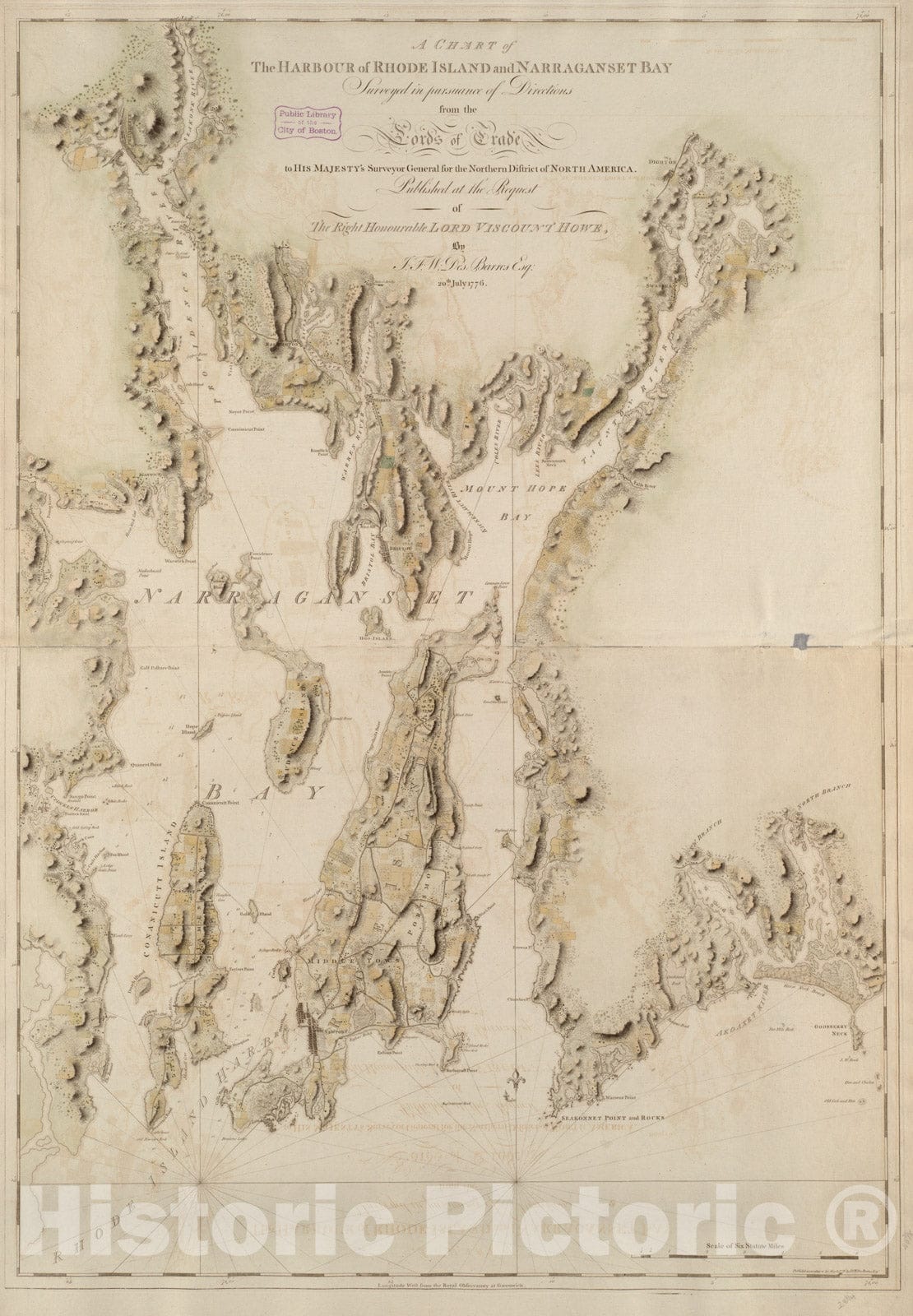 Historical Map, 1776 A Chart of The Harbour of Rhode Island and Narraganset Bay, Vintage Wall Art