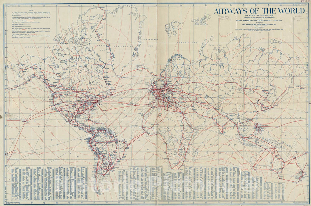 Historical Map, 1919 Airways of The World on Mercator's Projection, Vintage Wall Art