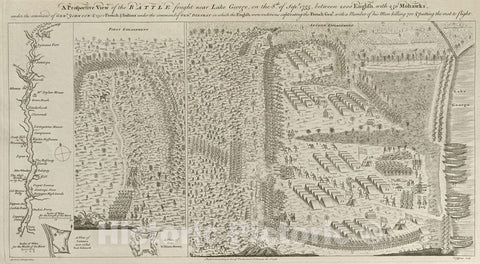 Historical Map, A Prospective View of The Battle Fought Near Lake George, on The 8th of Sepr. 1755, Between 2000 English, with 250 Mohawks, Vintage Wall Art