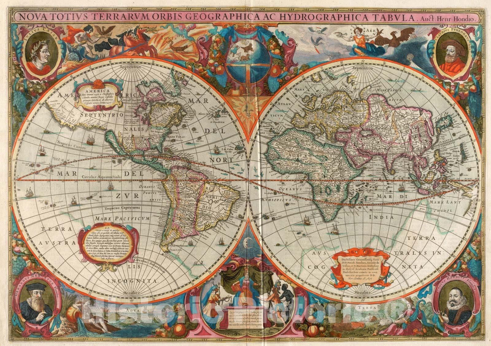Historical Map, 1638 Nova totivs terrarvm orbis geographica ac hydrographica tabvla, Vintage Wall Art