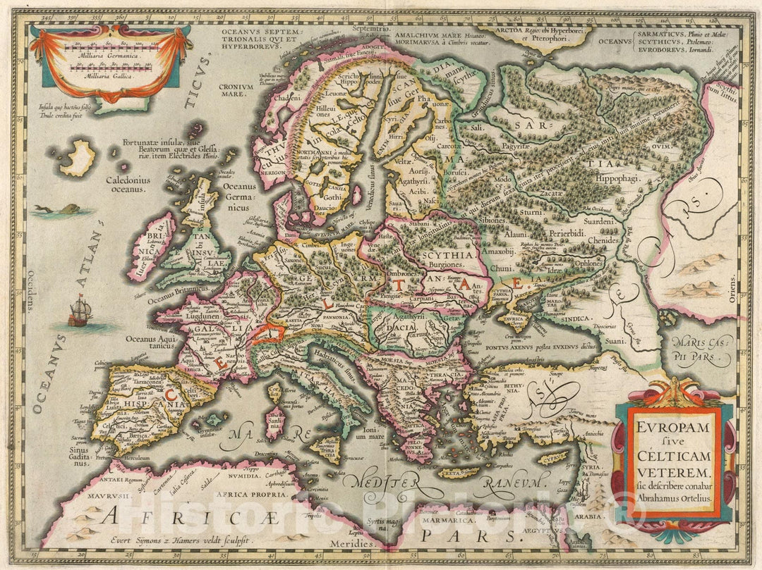 Historical Map, 1638 Europam sive Celticam veterem, Vintage Wall Art
