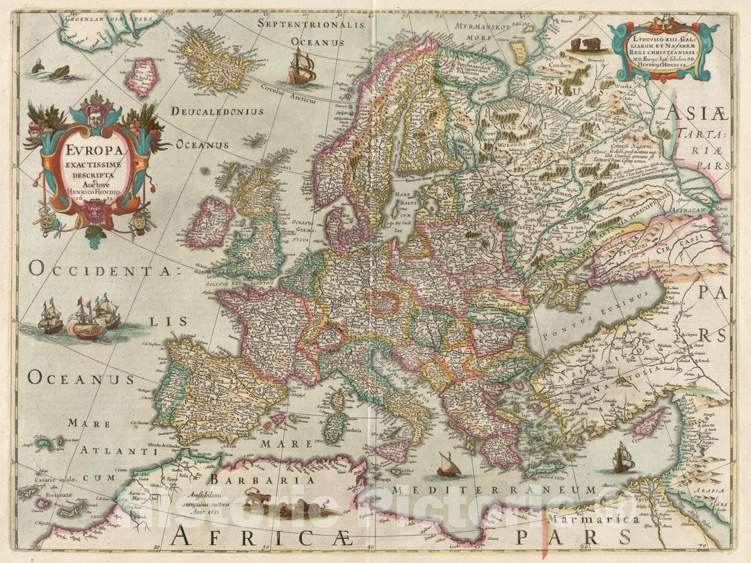 Historical Map, 1638 Europa exactissime descripta, Vintage Wall Art