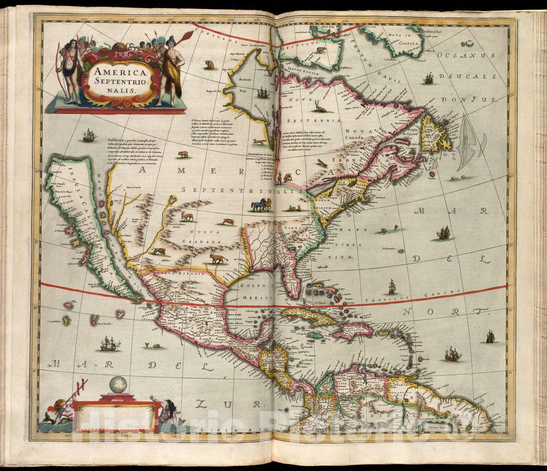 Historical Map, 1638 America septentrionalis, Vintage Wall Art