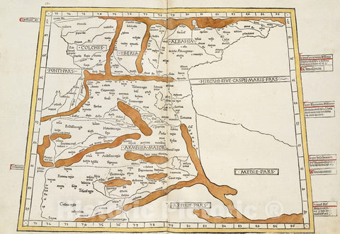 Historical Map, 1482 Tertia Asie Tabula continet Colchide, Iberia, Albania : & maiorem Armenia, Vintage Wall Art