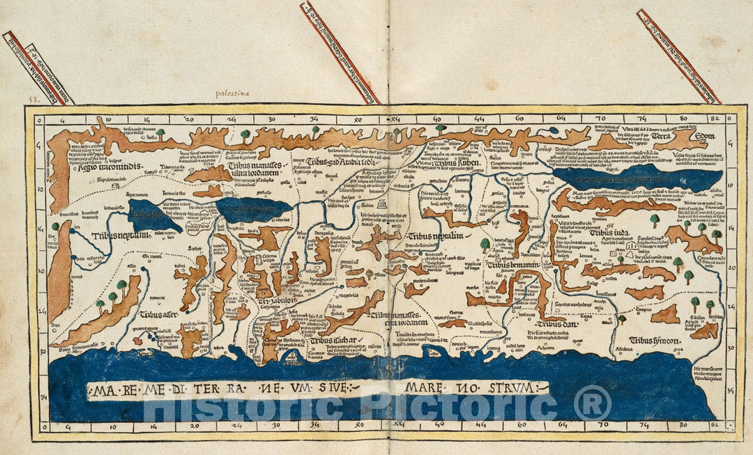 Historical Map, 1482 [Palestina], Vintage Wall Art