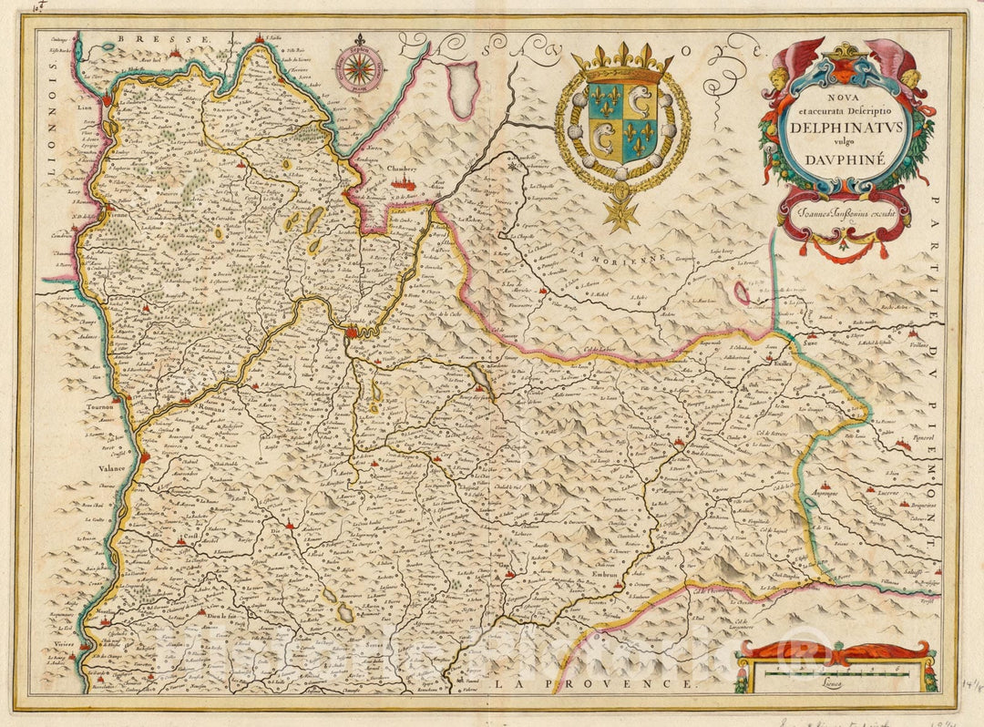 Historical Map, 1633 Nova et accurata descriptio Delphinatus vulgo Dauphine, Vintage Wall Art
