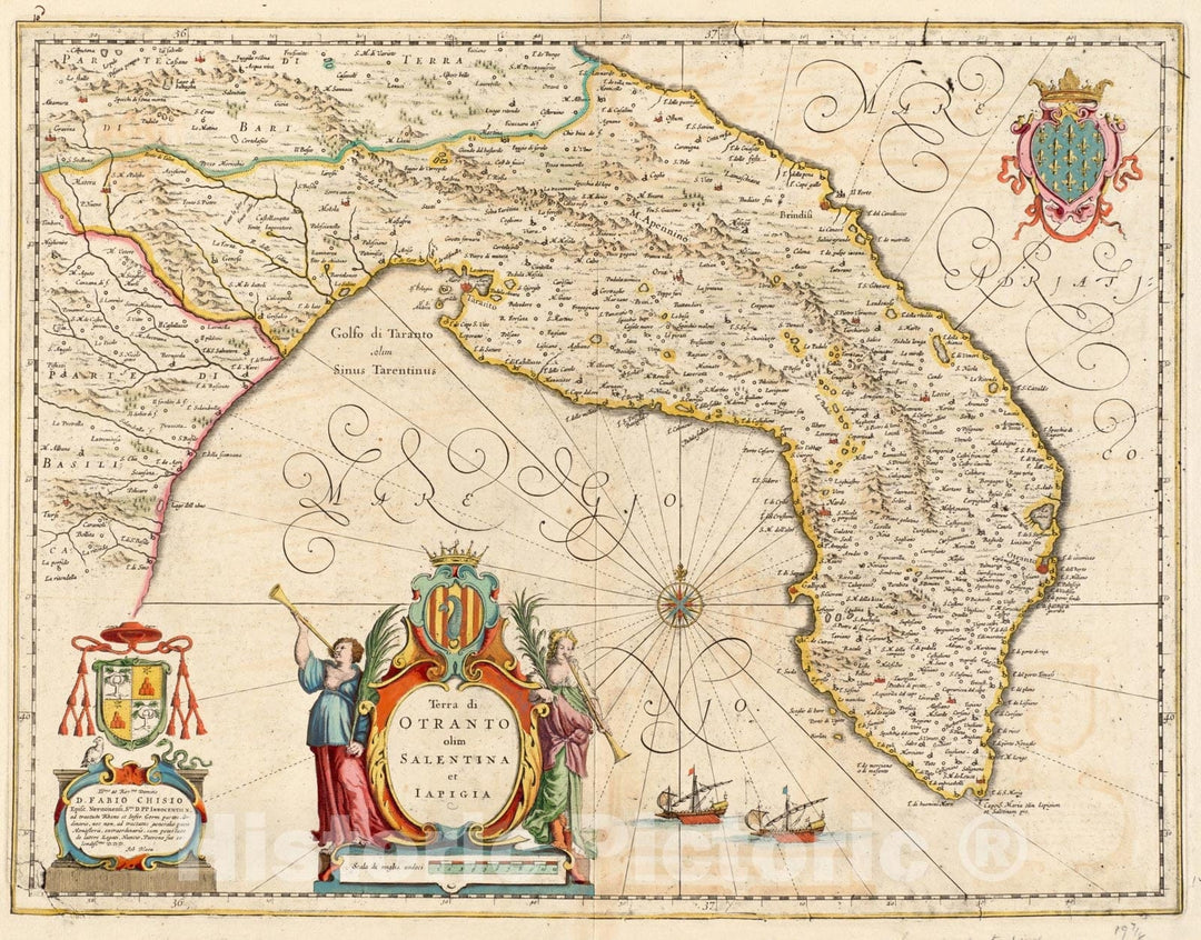 Historical Map, 1647 Terra di Otranto olim Salentina et Iapigia, Vintage Wall Art