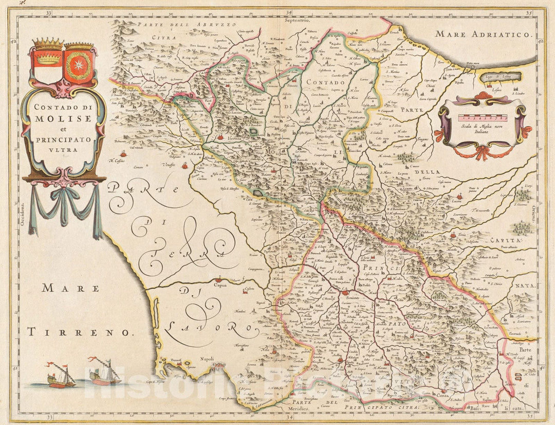 Historical Map, 1640 Contado di Molise et principato vltra, Vintage Wall Art