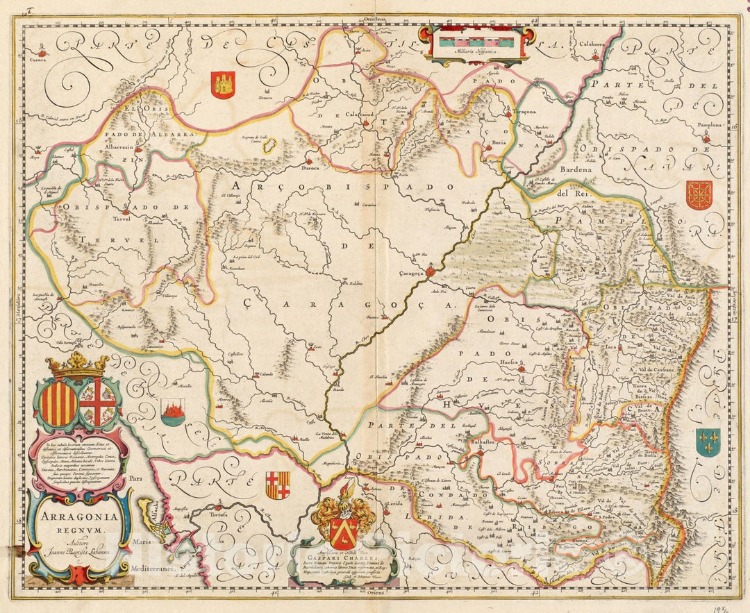 Historical Map, 1640 Arragonia regnum, Vintage Wall Art