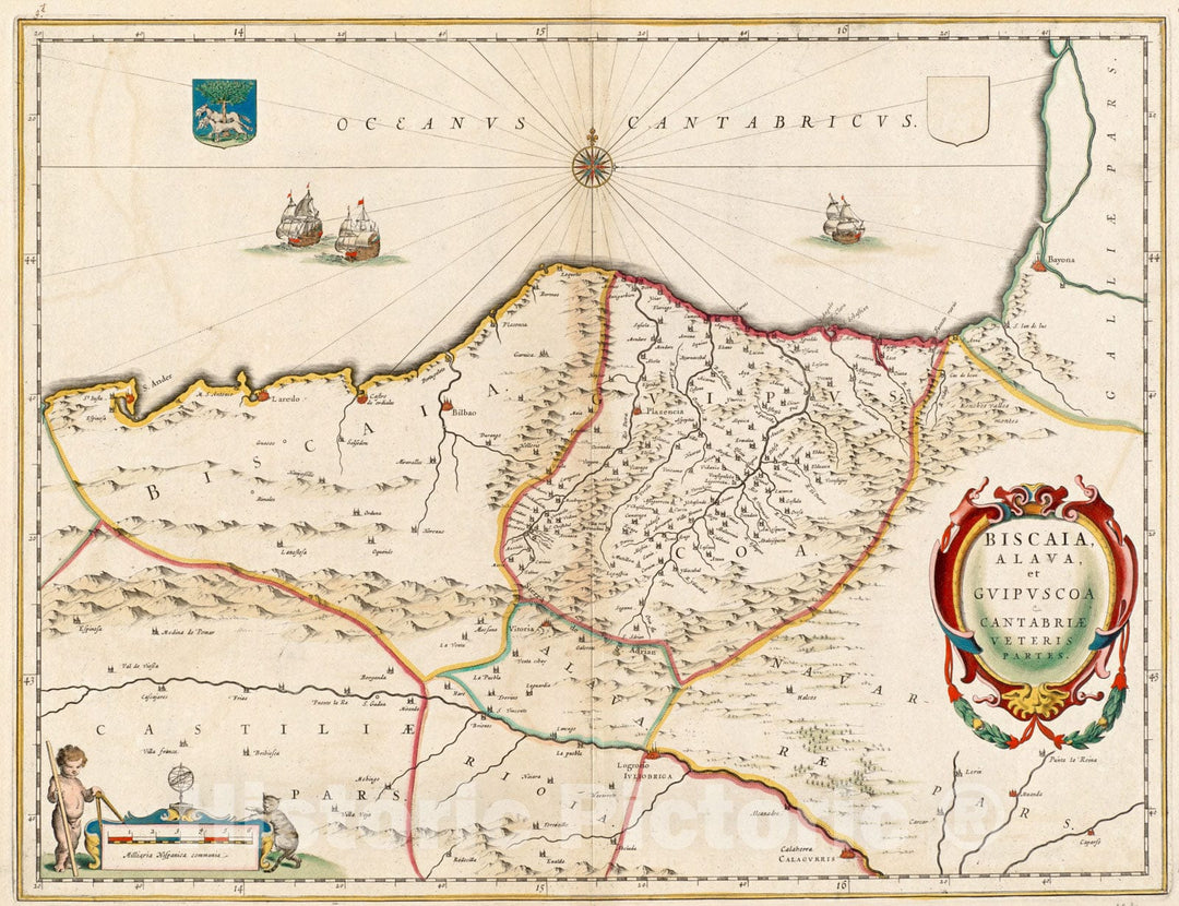 Historical Map, 1662 Biscaia, Alava, et Guipuscoa Cantabriae veteris partes, Vintage Wall Art