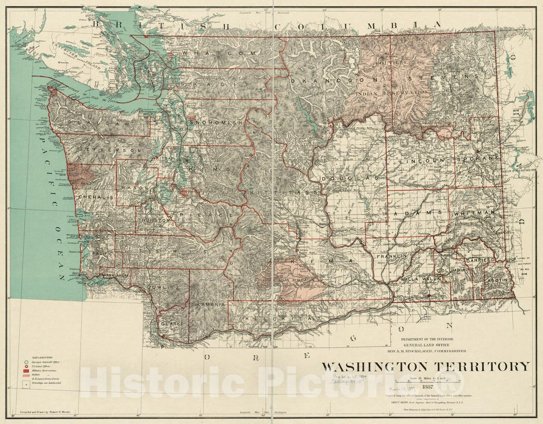 Historical Map, 1887 Washington Territory, Vintage Wall Art