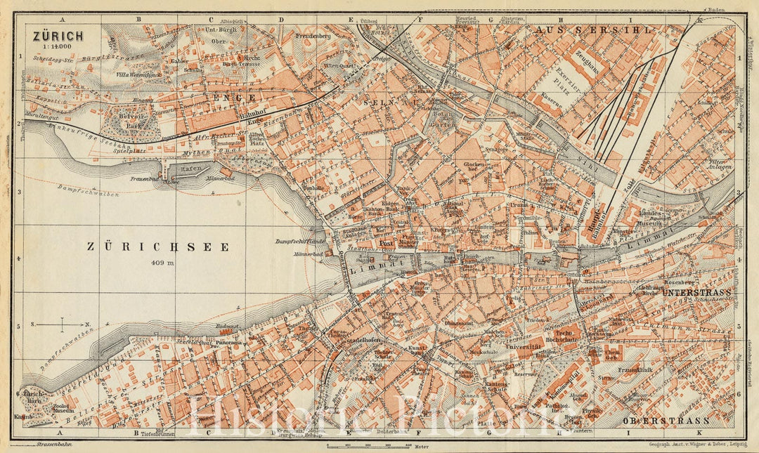 Historical Map, 1913 ZuIË†rich, Vintage Wall Art