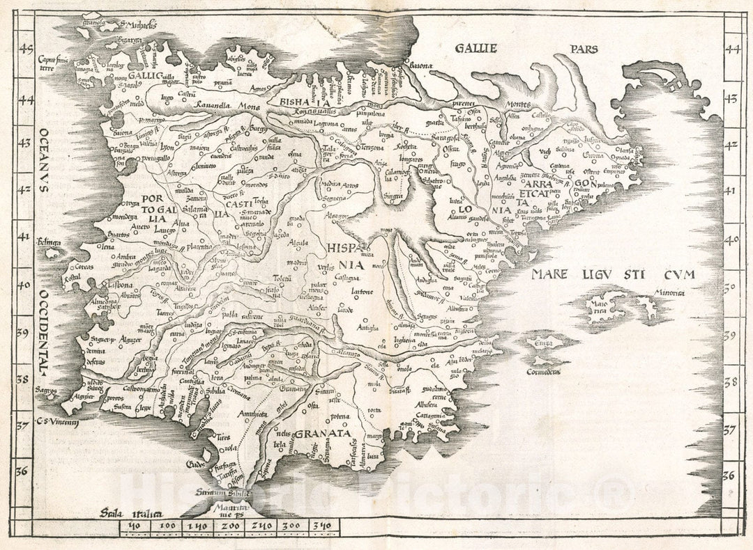 Historical Map, 1525 Tab. mo. Hispan, Vintage Wall Art