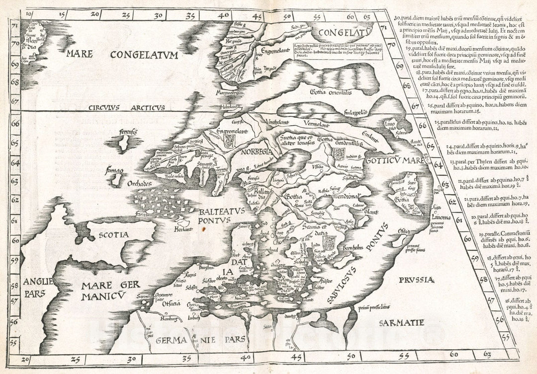 Historical Map, 1525 Tab. nova Norbegiae et Gottiae, Vintage Wall Art
