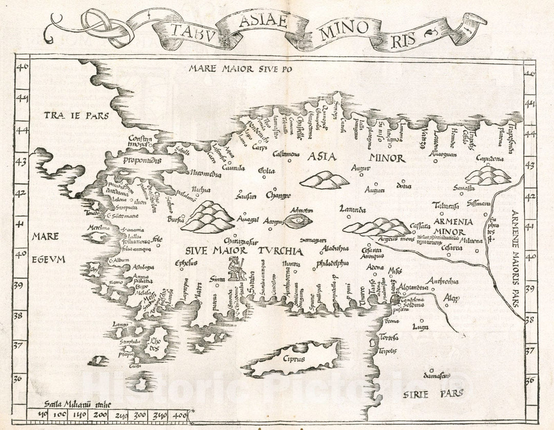 Historical Map, 1525 Tabu. Asiae minoris, Vintage Wall Art