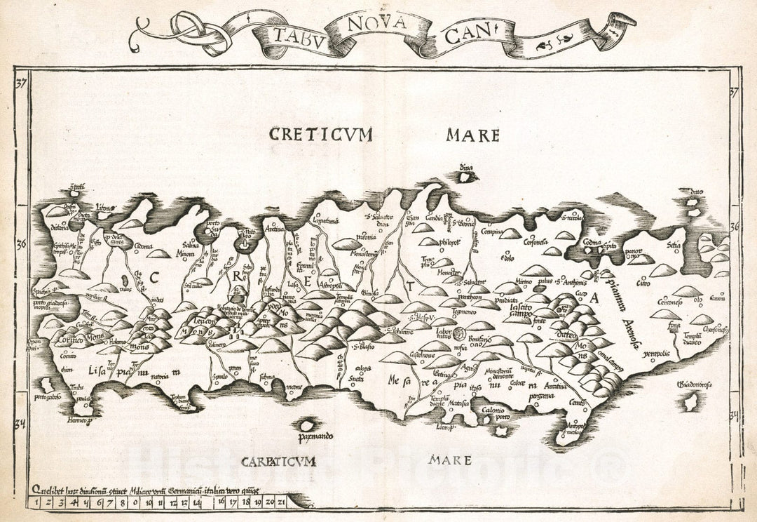 Historical Map, 1525 Tabu. nova Can, Vintage Wall Art