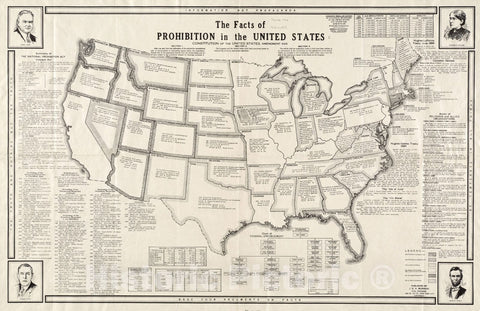 Historical Map, 1930 The Facts of Prohibition in The United States, Vintage Wall Art