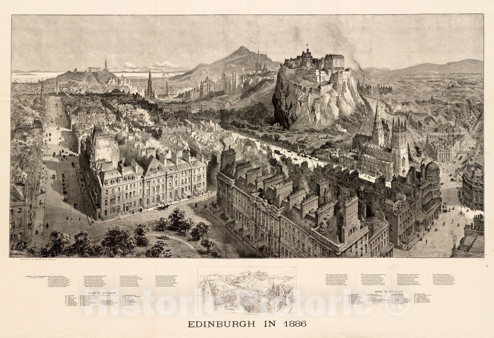 Historical Map, Edinburgh in 1886, Vintage Wall Art