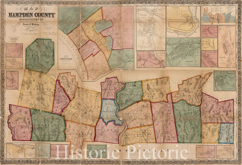 Historical Map, 1857 Map of Hampden County, Massachusetts : Based Upon The Trigonometrical Survey of The State, Vintage Wall Art