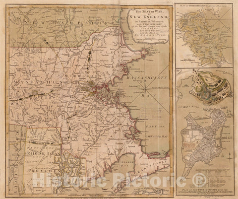 Historical Map, 1775 The seat of war in New England, by an American Volunteer : with The marches of The Several Corps Sent by The Colonies Towards Boston, Vintage Wall Art