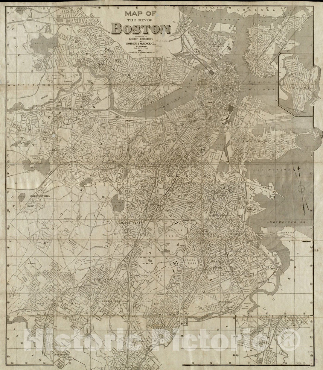 Historical Map, ca. 1922 Map of The City of Boston, Vintage Wall Art