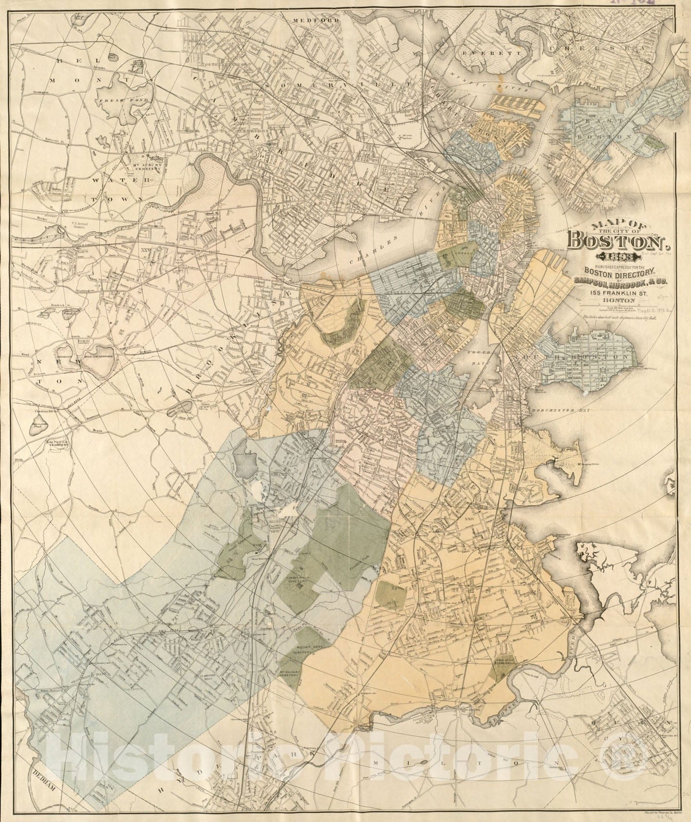 Historical Map, Map of The City of Boston, for 1893, Vintage Wall Art