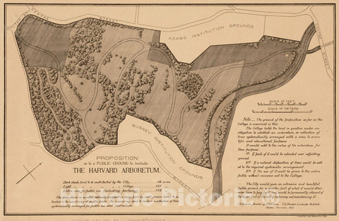 Historical Map, 1880 Proposition as to a Public Ground to Include The Harvard Arboretum, Vintage Wall Art