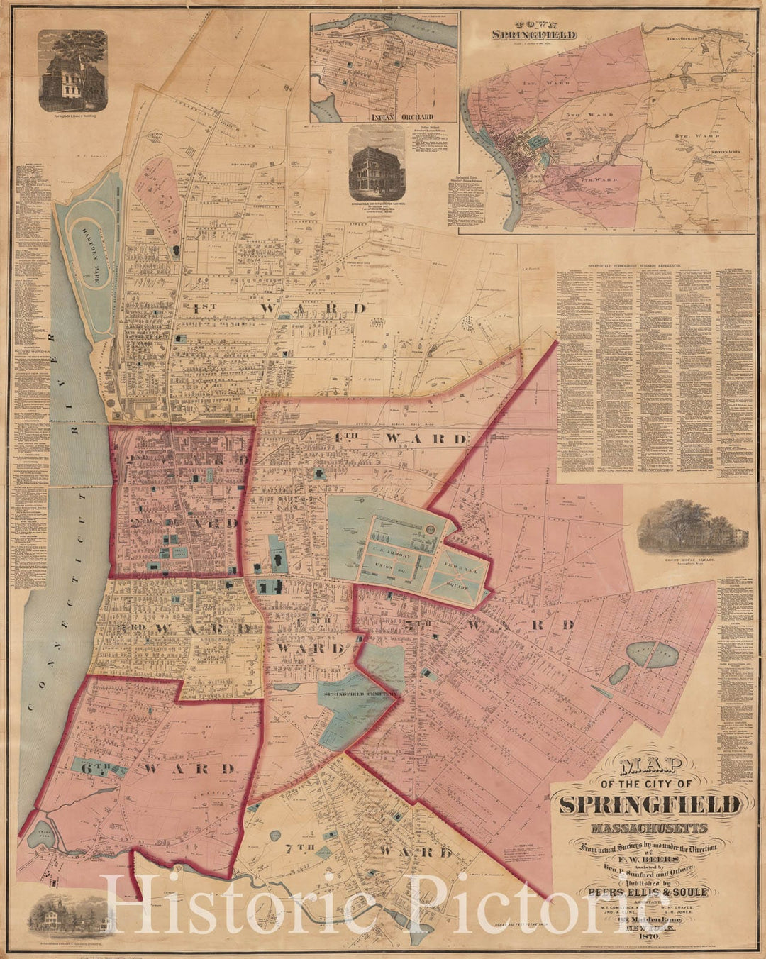 Historical Map, 1870 Map of The City of Springfield Massachusetts, Vintage Wall Art