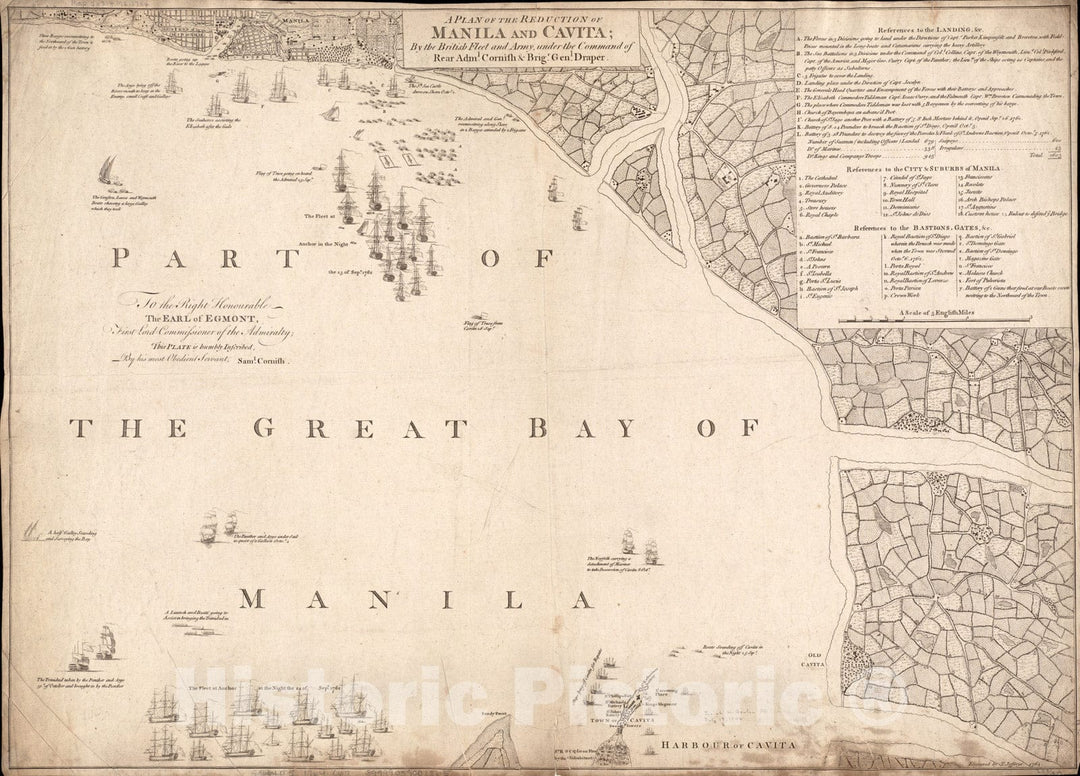 Historical Map, 1764 A Plan of the reduction of Manila and Cavita, Vintage Wall Art