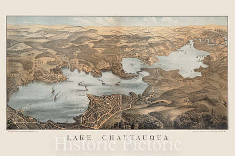 Historical Map, ca. 1885 Lake Chautauqua, Vintage Wall Art