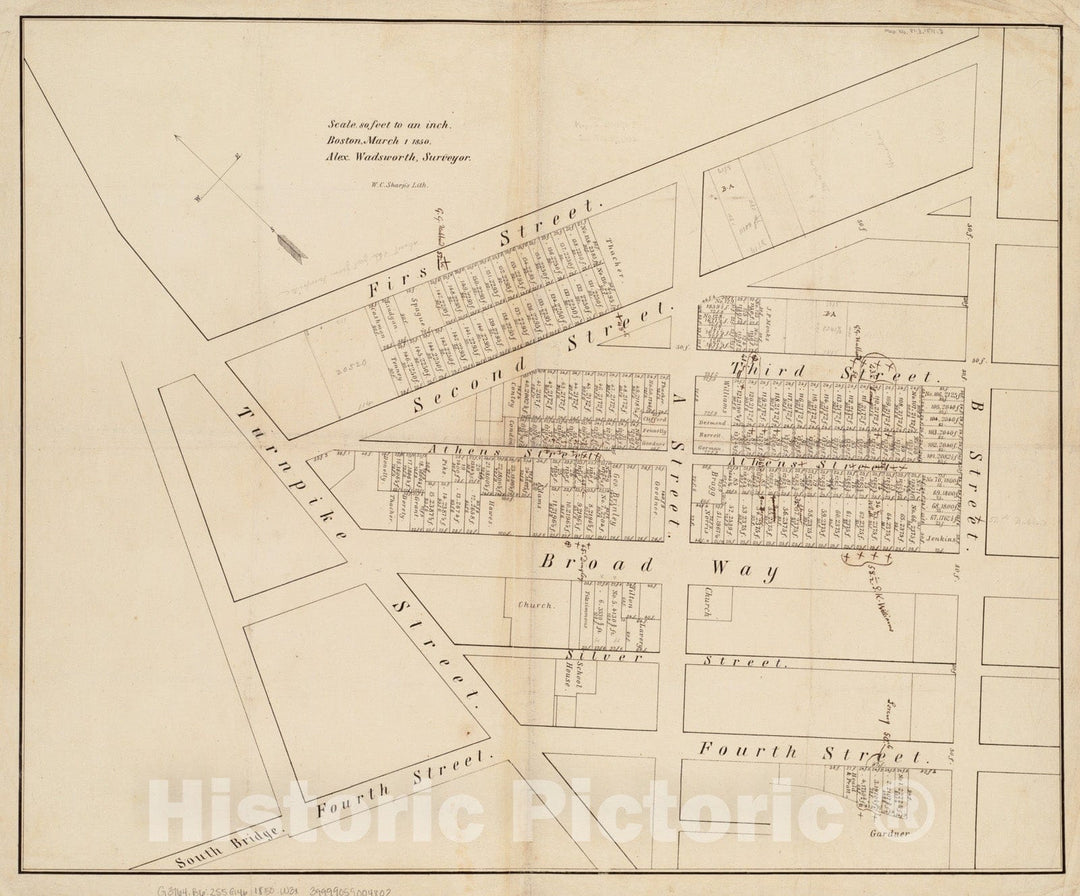 Historical Map, 1850 [Plan of Lots in South Boston], Vintage Wall Art