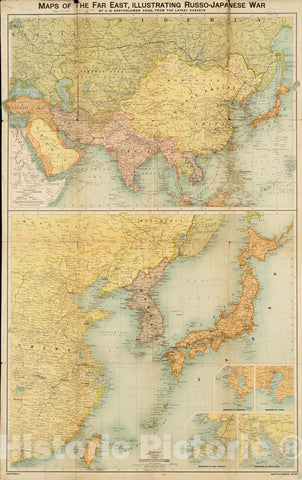 Historical Map, 1904 Maps of The Far East, Illustrating Russo-Japanese War, Vintage Wall Art