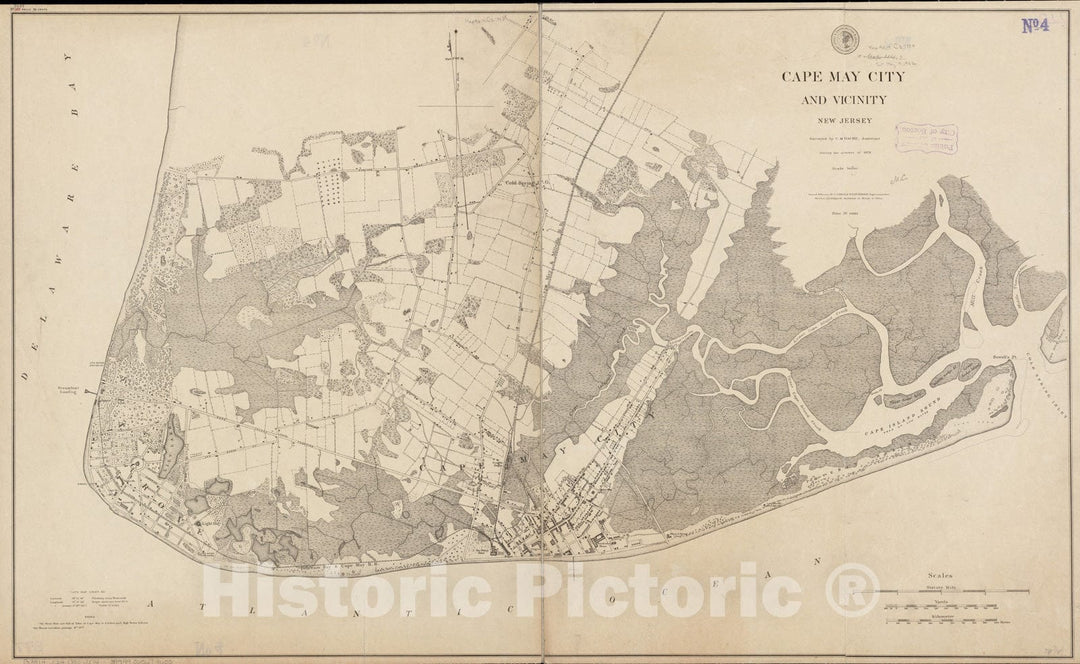 Historical Map, 1880 Cape May City and Vicinity, New Jersey, Vintage Wall Art