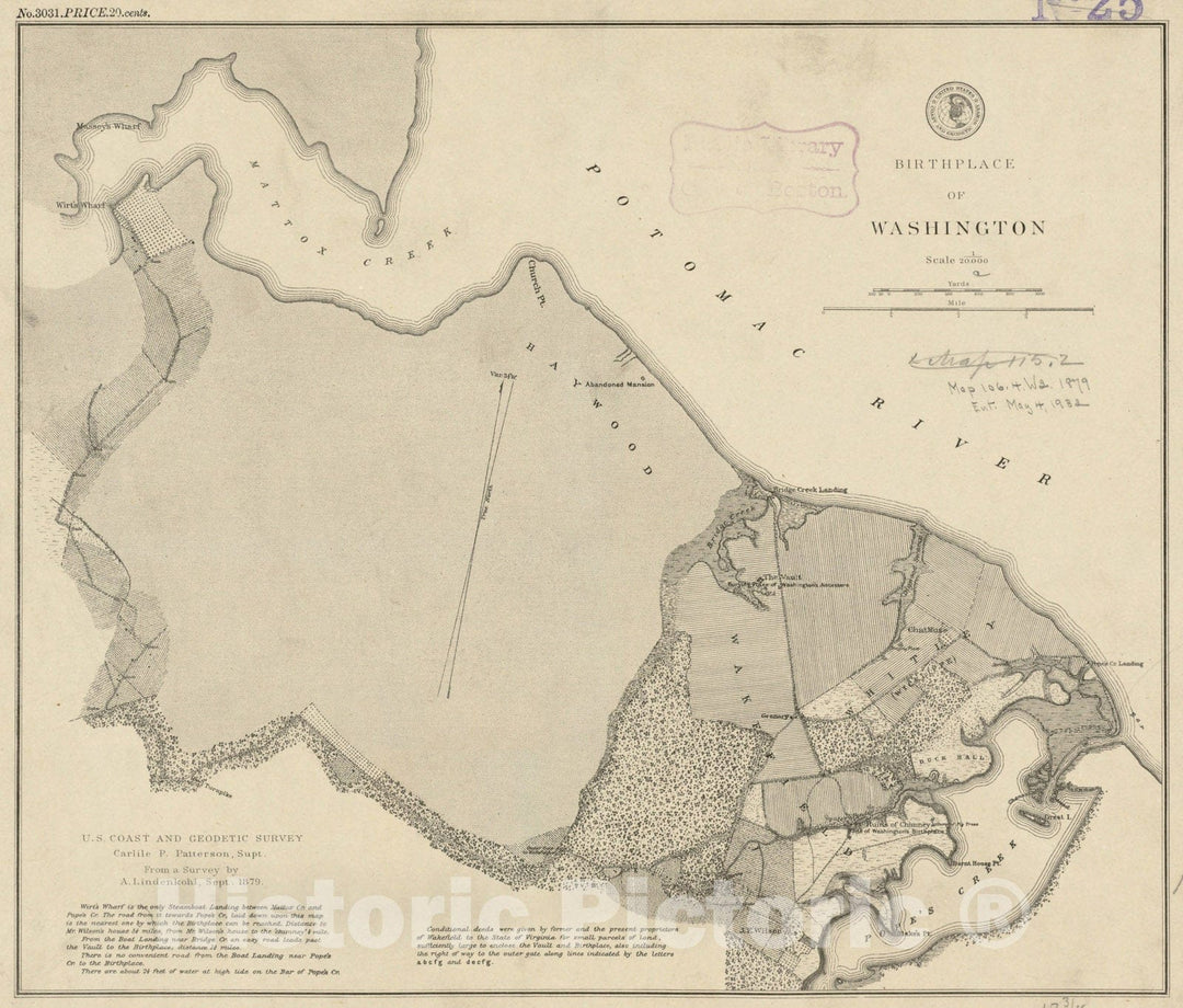 Historical Map, 1879 Birthplace of Washington, Vintage Wall Art