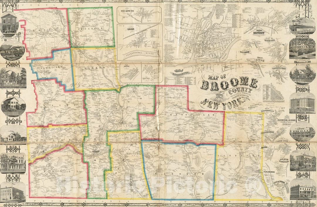 Historical Map, 1855 Map of Broome County, New York, Vintage Wall Art