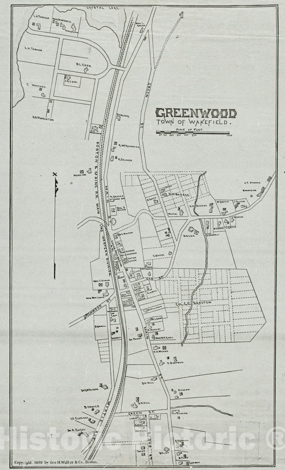 Historical Map, (c) 1889 Greenwood, Town of Wakefield [Massachusetts], Vintage Wall Art