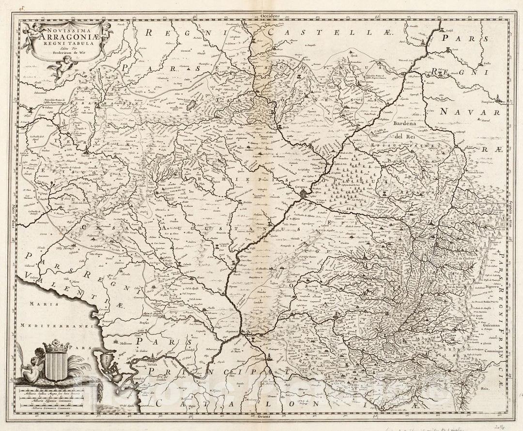 Historical Map, 1680 Novissima Arragoniae regni Tabula, Vintage Wall Art