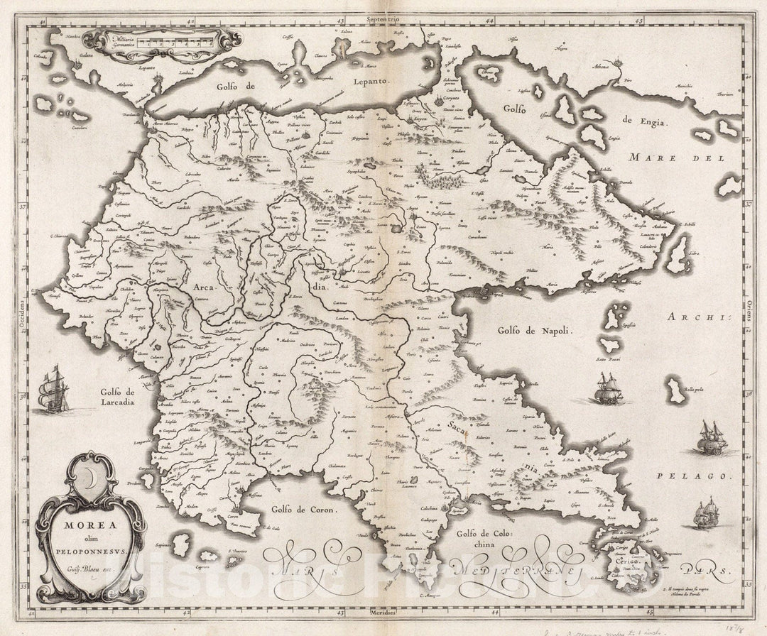 Historical Map, 1659-1672 Morea olim Peloponnesus, Vintage Wall Art