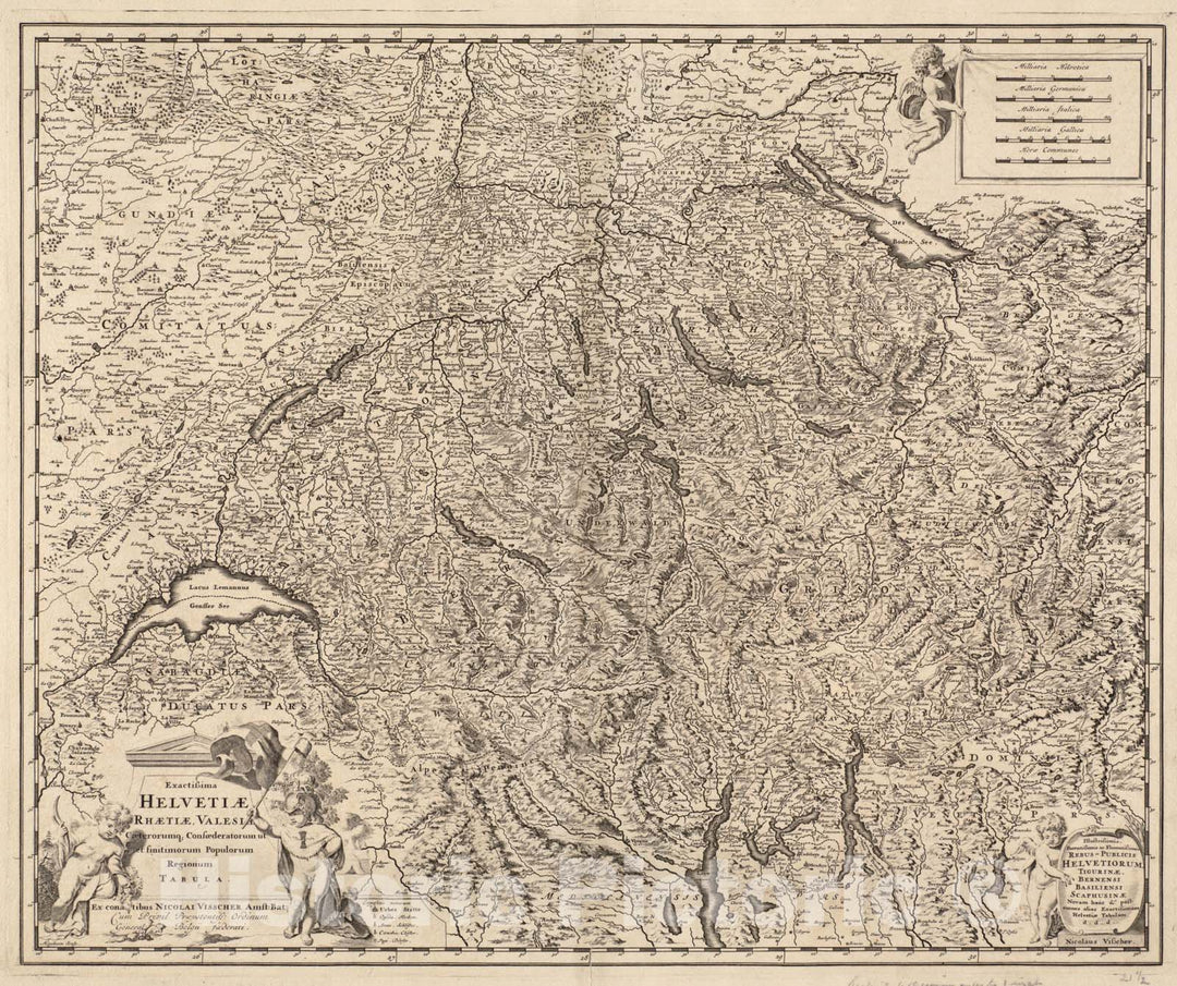 Historical Map, 1684 Exactissima Helvetiae, Rhaetiae, Valesiae caeterorumque Confoederatorum ut et finitimorum populorum regionum Tabula : illustrissimis, potentissimis, Vintage Wall Art