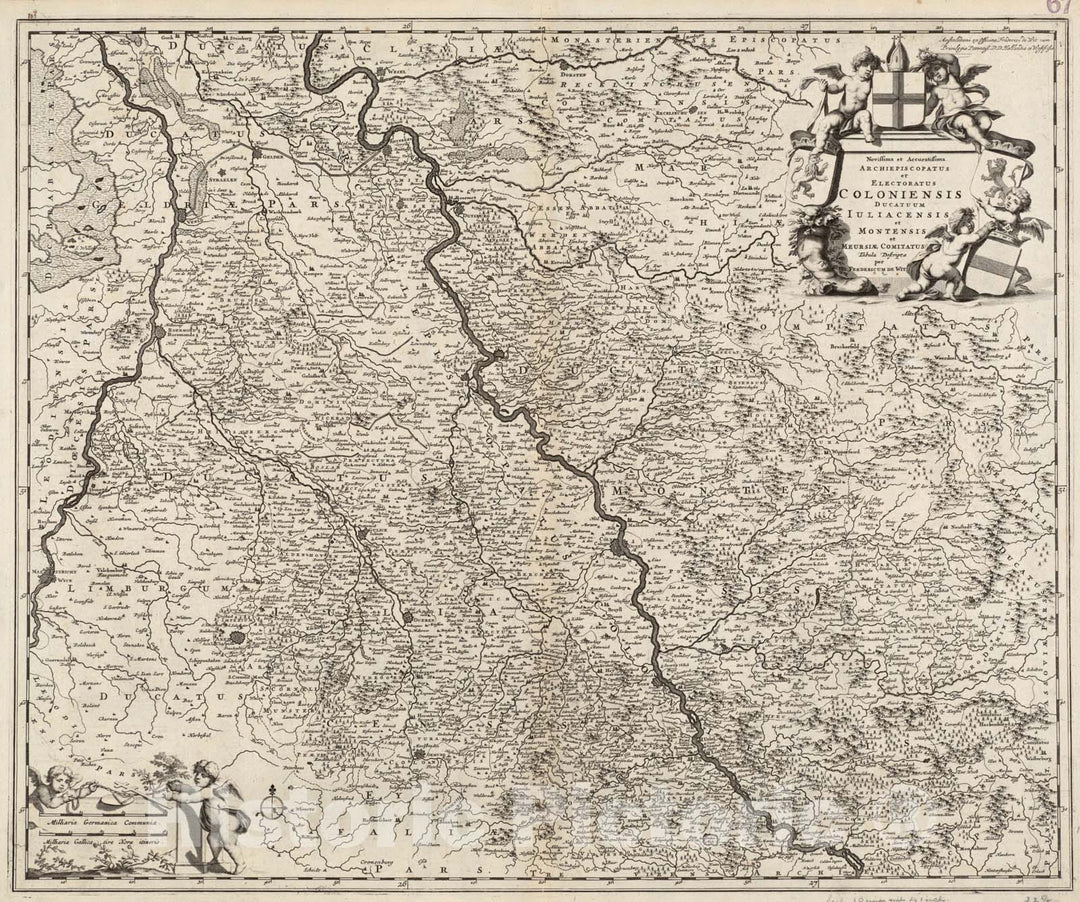 Historical Map, c.1680 Novissima et accuratissima archiepiscopatus et electoratus Coloniensis ducatuum Iuliacensis et Montensis et Meursiae comitatus tabula, Vintage Wall Art