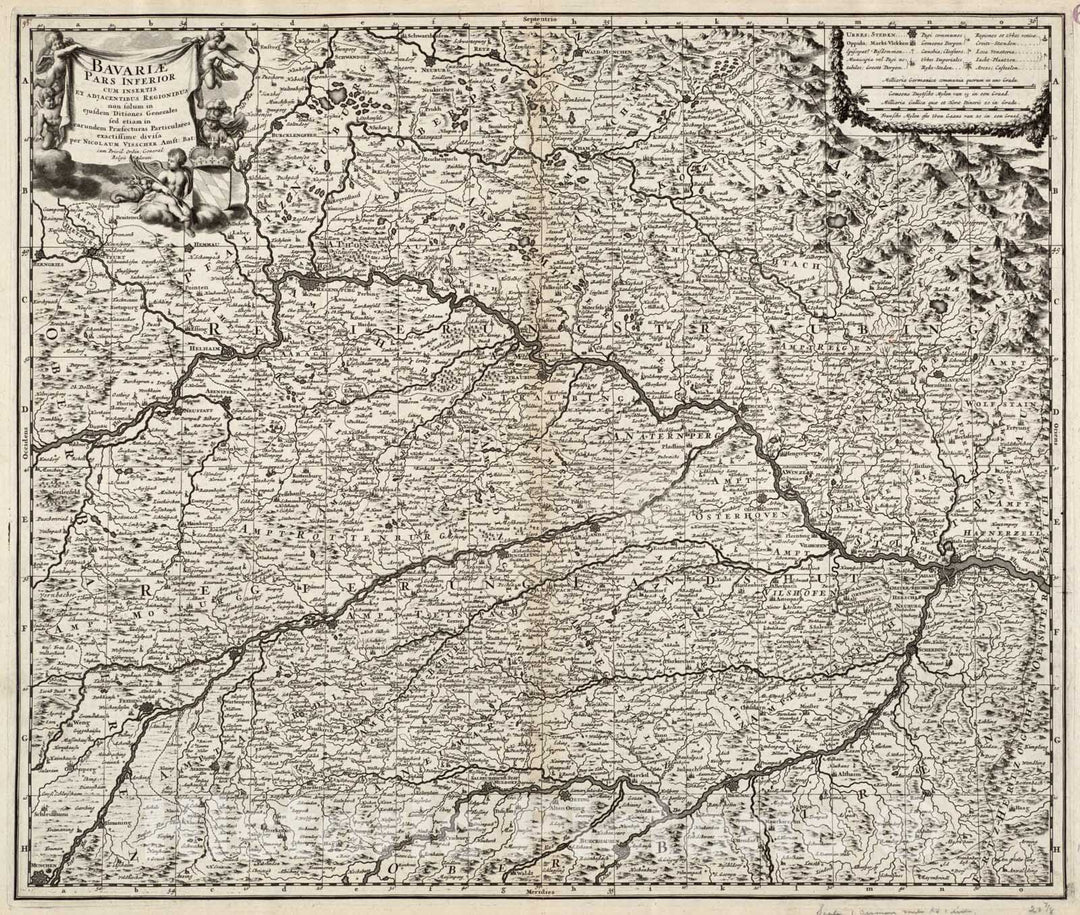 Historical Map, c.1690 Bavariae pars inferior cum insertis et adjacentibus regionibus non solum in ejusdem ditiones generales sed etiam in earundem praefecturas, Vintage Wall Art