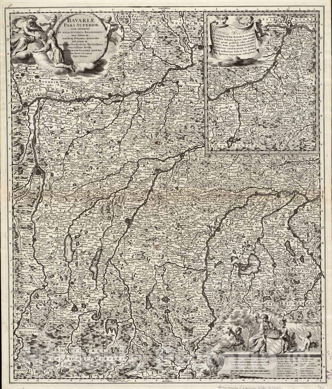 Historical Map, c.1690 Bavariae pars superior cum insertis et adjacentibus regionibus non solum in ejusdem ditiones genrales sed etiam in earundem praefecturas particulares Reprint