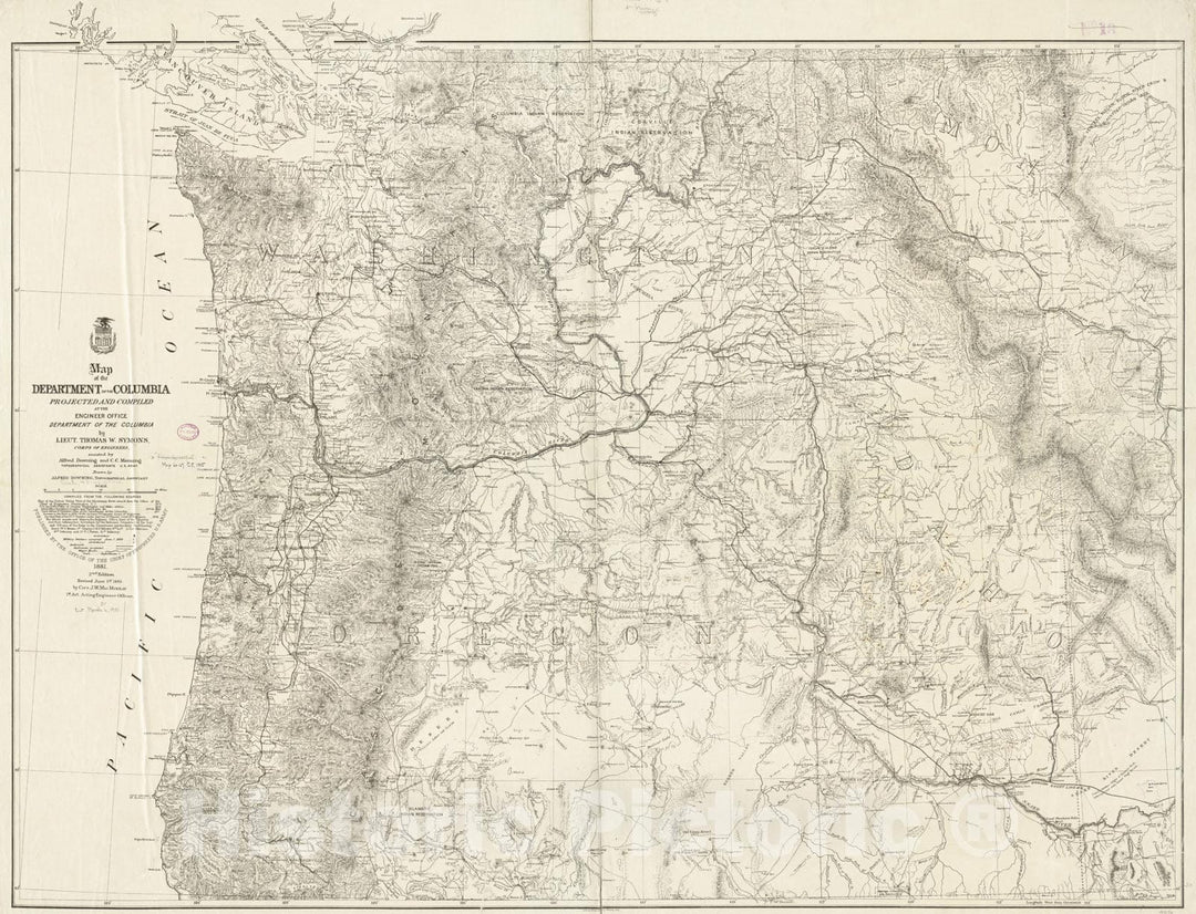 Historical Map, 1885 Map of The Department of The Columbia, Vintage Wall Art